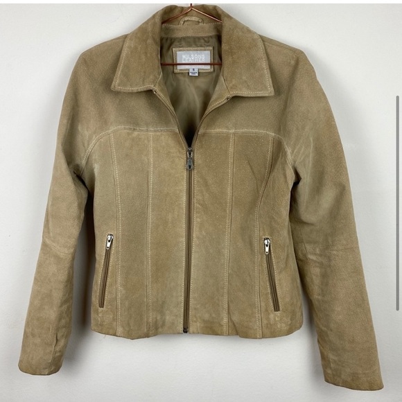 Wilson's Leather Tan Suede Boho Cottage Core Zip Pocket Cropped Moto Jacket S - Picture 3 of 8